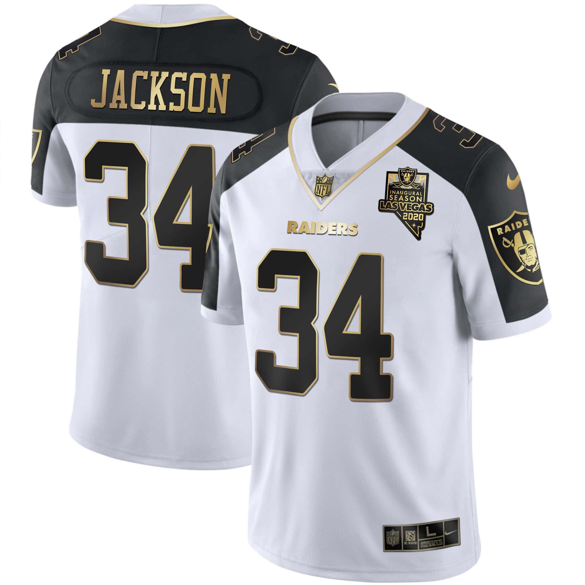 Men Oakland Raiders #34 Jackson 2024 Nike Vapor White Gold & Black Inverted Limited NFL Jersey